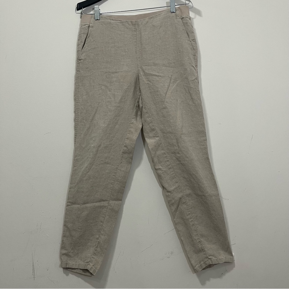 J.JILL Love Linen Ankle Pants Beige Pull-On Elastic Waist Women's S Pocket Beach